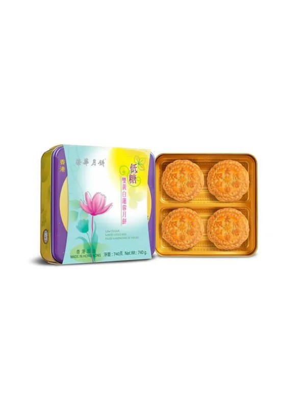 Wing Wah Cake Shop Low Sugar White Lotus Seed Paste Mooncake 2 Yolks (4 pieces)